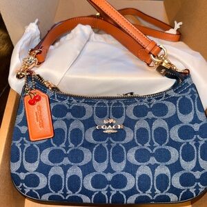Coach Denim Blue and Tan Shoulder Bag